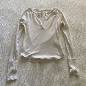 Free People White Ribbed Long Sleeve Small